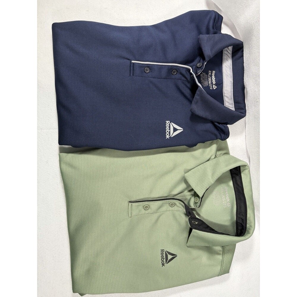 (2) Reebok Mens Polo, Navy Blue And Green Both 2XL